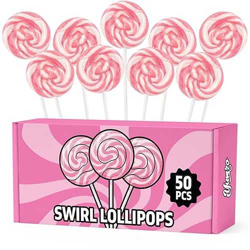 Yumzo Pink Swirl Lollipops Bulk (50 Pack) Large Individually Wrapped Strawberry Flavored Lollipop, Red Candy Natural Colors, Classic Kids Candy Ideal for Party Favors, Candy Buffets \u0026 Events.