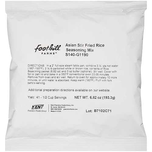 Foothill Farms Asian Style Stir Fried Rice Seasoning Mix, Blend of Soy Sauce, Garlic, Ginger \u0026 Onion, Compliments Both White \u0026 Whole Grain Brown Rice, 6.82 Oz Bag (Pack of 10)