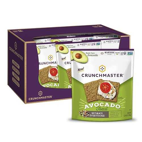 Crunchmaster Crunchy Baked Rice Crackers, Avocado Toast Ultimate Everything, Vegan Friendly, Kosher, Gluten Free \u0026 Non-GMO, 3.54 Ounce (Pack of 12)