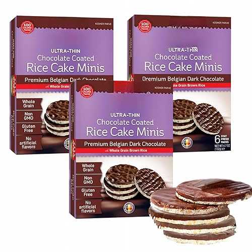 Generic Ultra-Thin Belgian Dark Chocolate Rice Cake Minis, Whole Grain, Gluten Free, 100 Calorie Packs, Kosher, 3 Pack