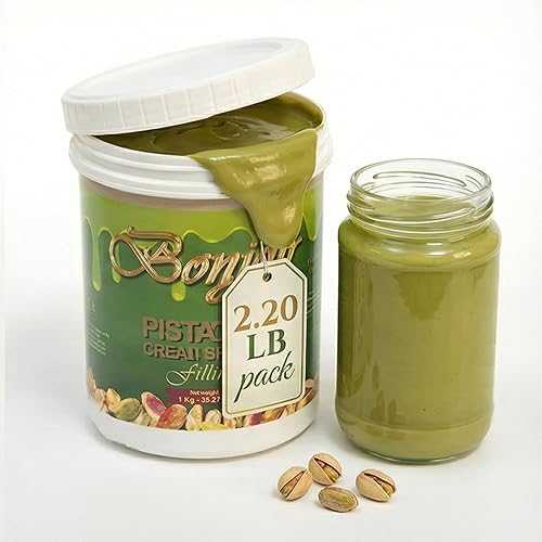 Bonjour Pistachio Cream for Dubai Chocolate, Filling, Topping \u0026 Bread - Non-GMO, No Palm Oil - Premium Smooth 1kg Bulk Jar Pistachio Butter Spread Paste for Bakery, Wholesale \u0026 Restaurant, 2.20 LB