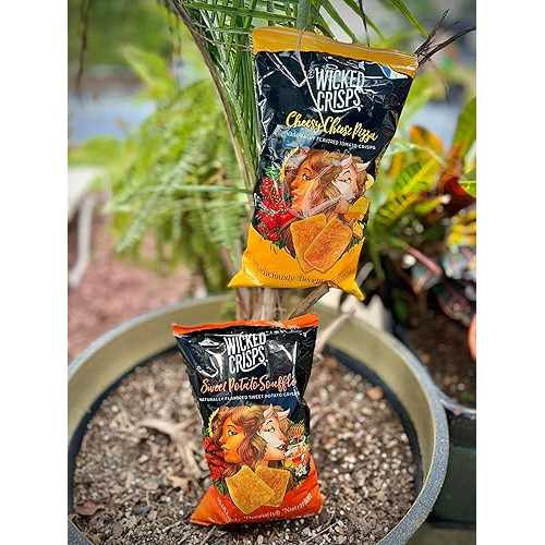 Wicked Crisps, Super Snack Squad Variety Pack, 2 Bags Each of Sweet Potato Souffle Naturally Flavored Sweet Potato Crisps and Cheesy Cheese Pizza Naturally Flavored Tomato Crisps, Baked Veggie Chips, Deliciously Deceptiv