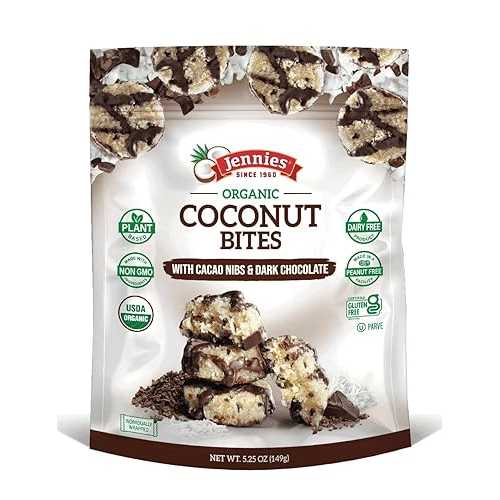 Jennies Organic Coconut Bites with Cacao Nibs and Dark Chocolate, 5.25薬局衡オンス (6 Pack) / Gluten Free / Peanut Free / Dairy Free / Non GMO