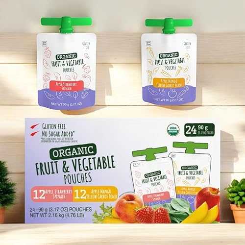 generic Variety Pack of Organic Fruit \u0026 Veggie Pouches 24 Count (Apple Strawberry Spinach \u0026 Apple Mango Carrot Peach) / No Added Sugar / Gluten-Free / Kosher / 3.17 薬局衡オンス Each