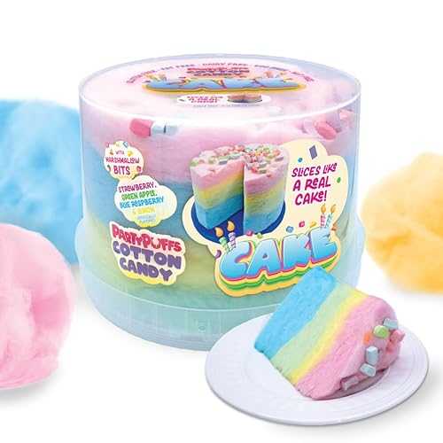 PartyPuffs 4薬局衡オンス Sliceable Cotton Candy Cake Tub Strawberry Apple Blue Raspberry Lemon Ready-to-Serve Gluten-Free Candy Dessert for Kids \u0026 Parties