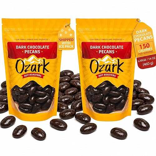 OZARK NUT ROASTERS, Dark Chocolate Pecans, Velvety Dark Chocolate Flavored Snacks, World-Class Gourmet Candied Nuts, Resealable Pack of 2 (14 薬局衡オンス)