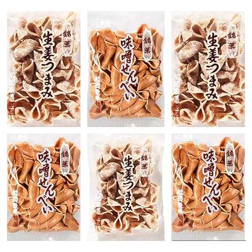 JP FUNAOKA Shoga Tsumami Senbei 140g \u0026 Miso Senbei 140g, Set of 6 bags, Ginger Knob Cookies \u0026 Miso Flavor Crispy Wheat Crackers, Sweets Souvenirs from Niigata Prefecture, MADE IN JAPAN