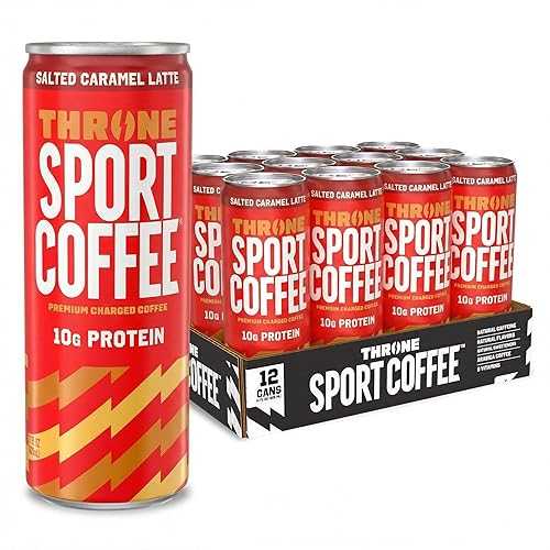 Throne Sport Coffee Latte 10g protein - 150瓱 Natural Caffeine and B Vitamins Lactose-Free, Premium Arabica, NSF Certified, Active Lifestyles Salted Caramel, 12 Pack
