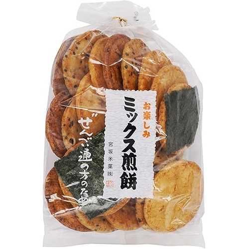 Miyasaka Mixed Senbei Rice Crackers 20マイコン (Pack of 1), Assortment of 4 Flavors, Shoyu Soy Sauce, Tamari, Sesame, \u0026 Roasted Nori Seaweed, Japanese Senbei Gift from Kawagoe City, MADE IN JAPAN, Limited Stock