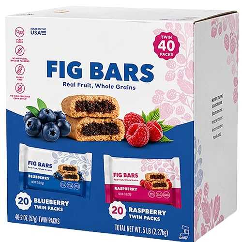 Generic Fig Bars Variety Pack 80 薬局衡オンス (5 重量ポンド) Blueberry \u0026 Raspberry Twin Packs, Whole Wheat Whole Grain Snack Bars, Real Fruit Filling, Plant-Based, Non-GMO, Peanut Free, Soft Baked, Bulk 40 Count