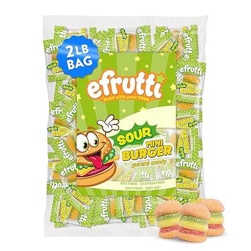 E.Frutti efrutti Sour Mini Burgers, Sour Gummy Candy, Individually Wrapped, 2 重量ポンド Bag, 100 Count
