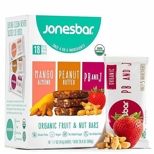 JONESBAR Organic Plant Based Protein Bars / 18 Count Variety Pack / Fruit \u0026 Nut Bar, Kosher, Gluten Free, Breakfast Bars, School Snacks, Vegan Snack \u0026 Healthy Snacks for Adults and Kids (Pack of 18)