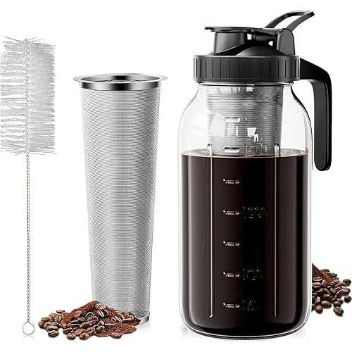 FOLIAGE For Cold Brew Coffee Maker 64薬局衡オンス, Iced with 304 Stainless Steel Black