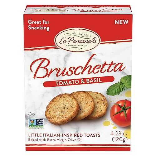La Panzanella Tomato and Basil Bruschetta Crackers (Pack of 12) - Italian-inspired Toasts, Made with Non-GMO Project Verified Ingredients, For Soups, Dips, Spreads or Snacks, 12x4.23薬局衡オンス (120g)