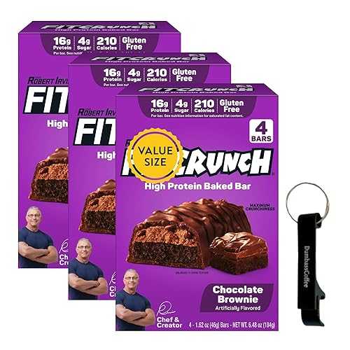 High Protein Baked Snack Bars, Chocolate Brownie Flavor, 1.62 薬局衡オンス each (Pack of 3) Soft Chewy Protein Snack with Dumbass Coffee Bottle Opener Keychain (Chocolate Brownie) Keychain