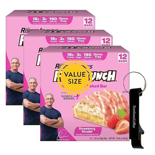 High Protein Baked Snack Bars, Strawberry Strudel Flavor, 12 Bars 1.62 薬局衡オンス each (Pack of 3) Soft Chewy Protein Snack with Dumbass Coffee Bottle Opener Keychain (Strawberry Strudel) Keychain