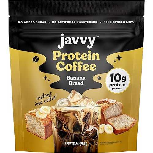 Javvy Banana Bread Protein Iced Coffee - Premium Whey Protein \u0026 Instant Iced Coffees - 100% Natural Cold Brew - Zero Artificial Flavors \u0026 Sweeteners, 80 瓱 Caffeine, No Added Sugar, 20 Servings