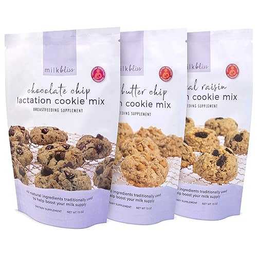 MIlkBliss Lactation Cookie Mix Three Pack of Chocolate Chip, Peanut Butter Chip, and Oatmeal Raisin for Breast Milk Supply Increase- 15 薬局衡オンス bags