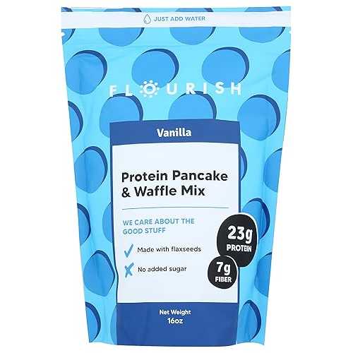 Flourish Vanilla Flavor Protein Pancake \u0026 Waffle Mix, Non GMO, No Added Sugar, 16 Ounce (Pack of 8)