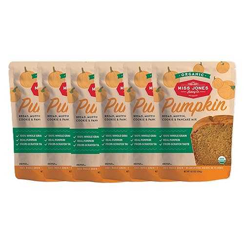 Miss Jones Baking Organic Pumpkin Bread, Muffin, Cookie \u0026 Pancake Mix, Vegan-Friendly, Dairy and Soy-Free, 100% Whole Grain (Pack of 6)
