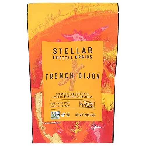STELLAR SNACKS Stellar Pretzel Braids, French Dijon, Vegan Friendly, Kosher, Non-GMO, 12 Ounce (Pack of 12)