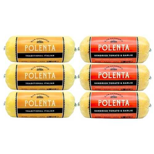 San Gennaro Italian Polenta Variety Pack, 6 Tubes (3 Traditional, 3 Sun-Dried Tomato \u0026 Garlic) / Crafted from Seasoned Yellow Corn / Gluten Free Cornmeal, Non-GMO, Roll Ready for Quick and Easy Dishes