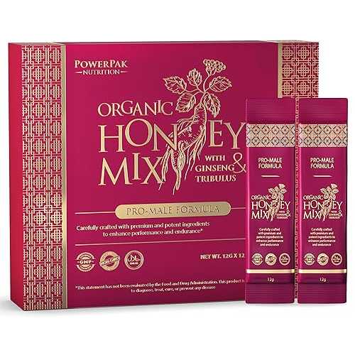 PowerPak Extra Strength Honey Mix / Honey Packets with Natural Jelly Bee Pollen, Panax Ginseng \u0026 Tribulus / Mixed Honey Infused with Premium Ingredients for Long Lasting - 3 Days / Packs of 12 Sachets