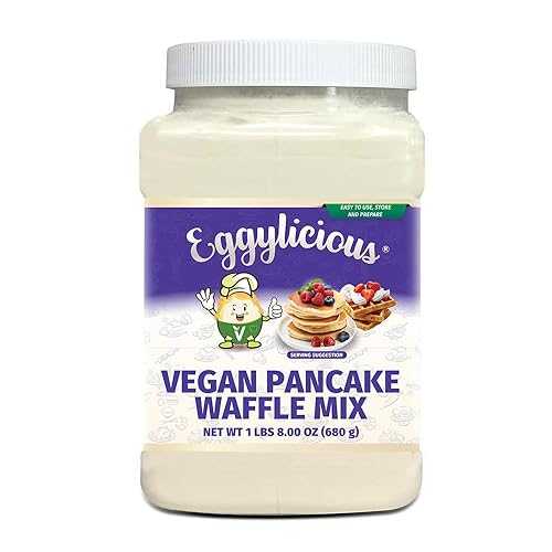 Eggylicious - PACK of 4 - Vegan Pancake Waffle Mix 1 lbs 8 薬局衡オンス (680 gm) / Protein \u0026 Fibre Rich Quick \u0026 Easy Breakfast / Just Add Water/Milk / Fluffy \u0026 Crispy / Natural, Non-Bioengineered