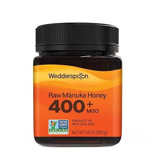 Wedderspoon Raw Manuka Honey 400+ MGO, 8.8 Oz, Unpasteurized New Zealand Honey, Non-GMO, BPA-Free Jar, Superfood \u0026 Natural Wellness Support
