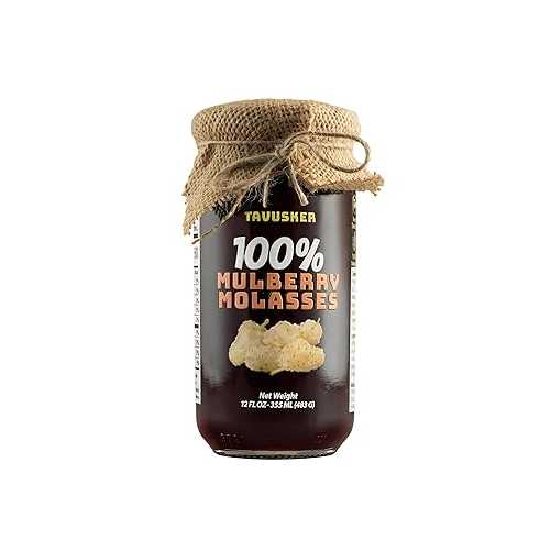 Tavusker Premium 100% Mulberry Molasses (Pekmez) 100% Pure, Single Ingredient, No Sugar Added, Natural Sweetener, No Preservatives, Traditional Turkish Superfood, Petimezi, Vegan, Gluten-Free, 12 FL OZ Glass Jar