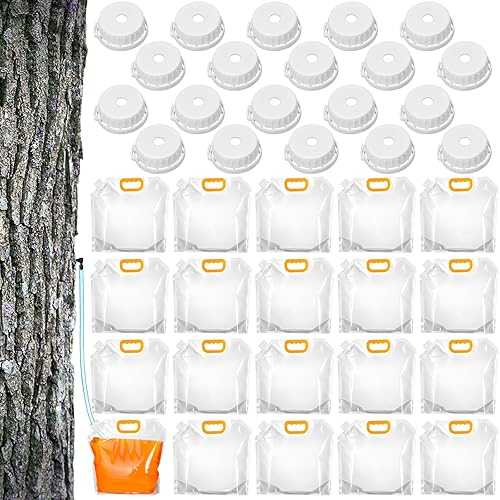SiliFine 20 Pack Maple Syrup Collection Bags Replacement Bags Include 20 Perforated Lids and 20 Non-perforated Lids for Experts or Beginners Maple Birch Syrup Collection Supplies