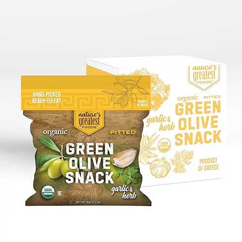 Organic Garlic \u0026 Herb Green Olive Snack by Nature s Greatest Foods 1.1 薬局衡オンス, Ready to Eat, Freshly Seasoned, Gluten Free, Kosher, Product of Greece (Pack of 24)