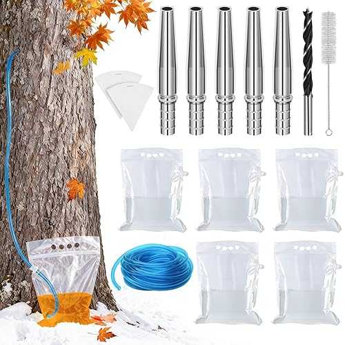 VICAMB 15PCS Maple Syrup Tapping Kit with 5 Stainless Steel Maple Taps,16.4 フィート Tubing,5PCS 5L Transparent Bags,2PCS 1QT Filters,Cleaning Brush and Drill Bit,Maple Sap Collection Supplies