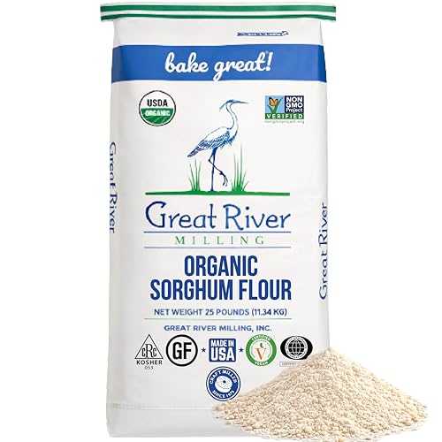 Great River Milling Organic Sorghum Flour / Whole Grain Gluten Free Flour / Non-GMO, Vegan \u0026 Kosher Certified / Milled for Smooth Texture / Ideal for Bulk Baking \u0026 Cooking, Pancakes \u0026 Batters / 25 Lb