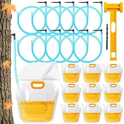 UMONIE 35 PCS Maple Syrup Tapping Kit with Tubing Collection Bags Filters Hammer Drill Bit Portable Harvest Supplies for Home Seasonal Tree Sap Gathering