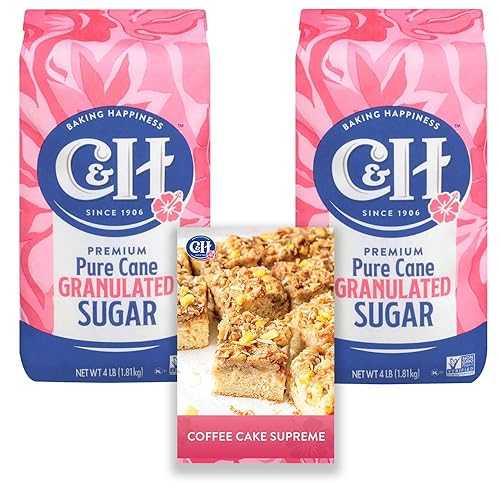 C\u0026H Granulated Sugar, 4 重量ポンド Bag of Premium Pure Cane Sugar (Pack of 2) with Bonus Brand Recipe Card