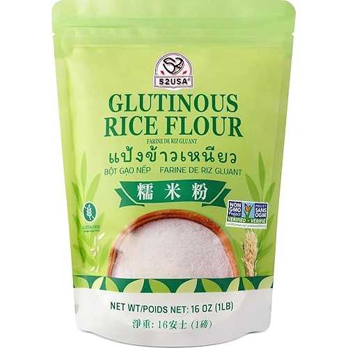 52USA Glutinous Rice Flour 16 薬局衡オンス*24 (1 Pound*24), Rice Flour for Baking or Cooking, Product of THAILAND, All Natural White Rice Flour, Vegan, 1 Box