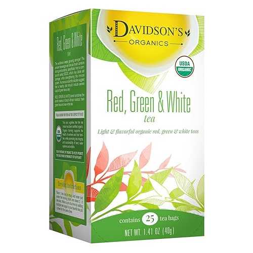 Davidson\u0027s Organics, Red, Green \u0026 White Tea, 25-count Tea Bags, Pack of 6