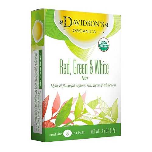 Davidson\u0027s Organics, Red, Green \u0026 White Tea, 8-count Tea Bags, Pack of 12