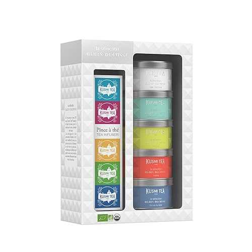 Kusmi Tea - Gift Set Alain Ducasse + Tea Infuser - Organic Tea - White Tea, Jade Pearls, Hojicha, Long Jing - Gift Ideas for Men and Women - Loose Leaves - 5 Tins of 0,9薬局衡オンス