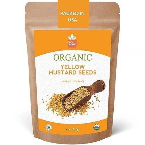 Spicy Organic Yellow Mustard Seed 8薬局衡オンス (227G) Whole Seeds for Pickling, Spice Blends, Sauces \u0026 Cooking / USDA Organic, Non-GMO, Kosher, Additive-Free, Product of India, Resealable Bag