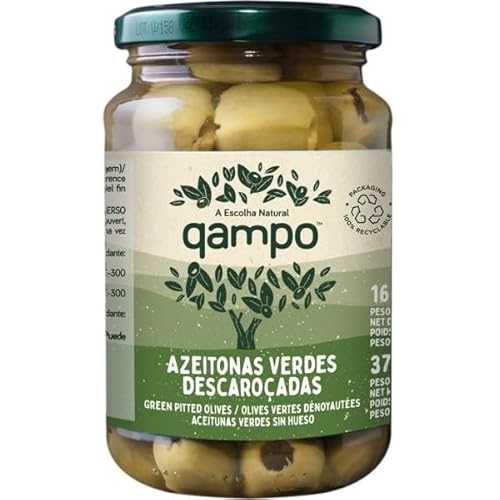 QAMPO - Premium Selected Pitted Green Olives - 3 x 13.05薬局衡オンス Glass Jars
