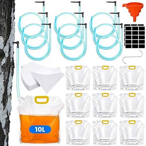 Nuogo 10 Sets 10 L Maple Syrup Tapping Kit with Large Bags Tree Sap Tap 3 フィート Tubing Lines Stickers Filter Paper Silicone Funnel Hooks for Maple Syrup Collection Making
