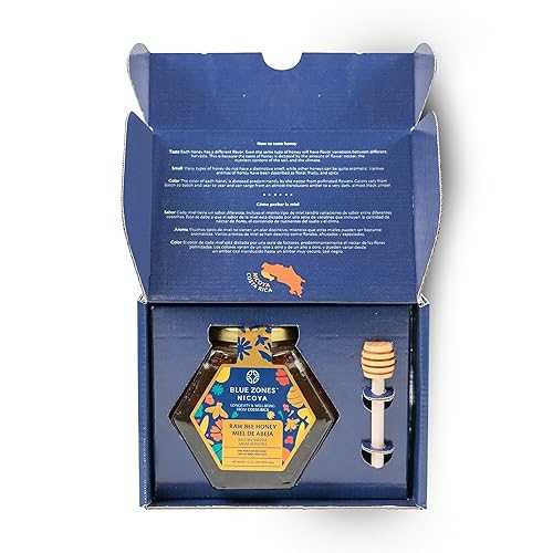 Blue Zones Nicoya - Raw Bee Honey with Box and Wood Dipper 100% Natural Gluten Free Honey - from Peninsula of Nicoya インチ Costa Rica - Multifloral, Tropical Dry Forest - Wild Bee, 12.3 Ounce (350g)