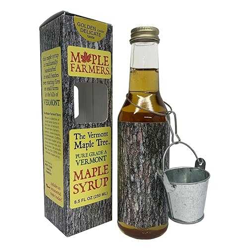 Vermont Maple Syrup, Pure, Small-Batch, Handcrafted on Small Family Farms by MAPLE FARMERS, 8.5 薬局衡オンス Glass Bottle with Decorative Metal Sap Bucket, Golden, Amber, Dark, \u0026 Very Dark (Golden \u0026 Delicate)