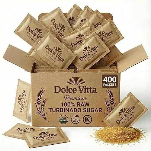 Dolce Vitta Raw Sugar Packets, 400 Count - Turbinado Cane Sugar Packets, Non-GMO, Individual Packets for Coffee, Tea, Office and Restaurant.