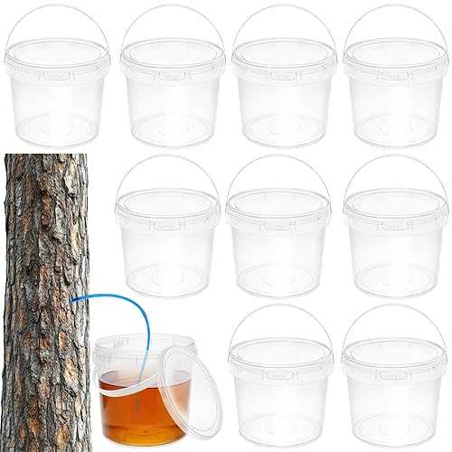 BOUTICOL 10 PCS Maple Syrup Collection Buckets - 5 L Clear Plastic Maple Syrup Tapping Containers with Lids for Experts or Beginners Maple Birch Syrup Collection Supplies