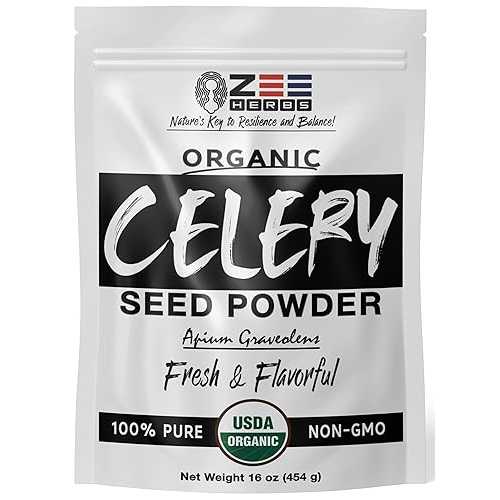Organic Celery Seed Powder, Apium graveolens Fresh and Flavorful - ZeeHERBS (16 薬局衡オンス)
