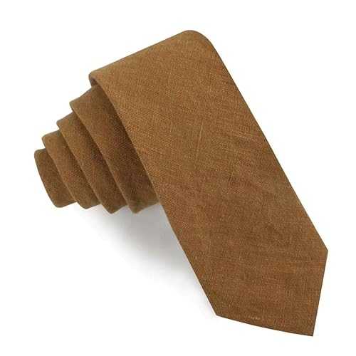 OTAA Dark Mustard Brown Linen Skinny Tie Casual Ties for Men - Perfect Neck Tie for Groomsmen Wedding Ties or Formal Occasions - Ideal Gifts for Him