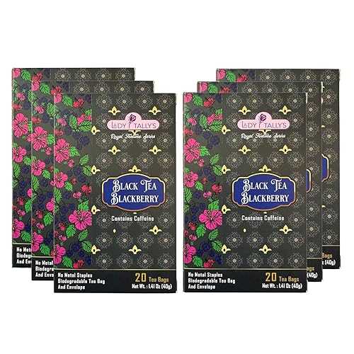 Herbal Cup Tea - Lady Tallys Black Tea Blackberry, Rich Flavor and Aroma for Daily Indulgence, Caffeinated, Enjoy Hot Cold Summer Winter, 20 Teabags (Pack of 6)